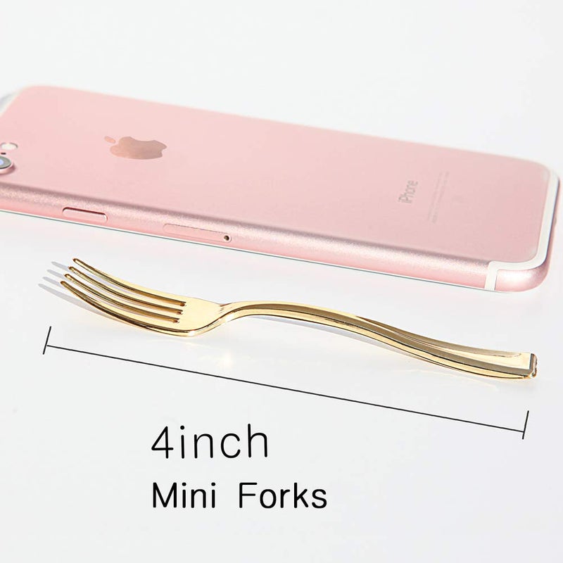 WDF Disposable Plastic Mini Forks 300 Pieces 4 Inches | Gold Plastic Forks | Heavy Duty Plastic Tasting Forks | Perfect for Small Appetizers and Desserts - Image 2