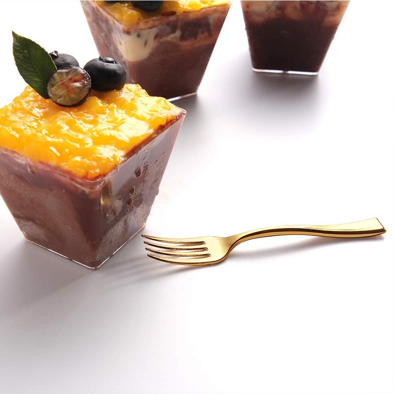WDF Disposable Plastic Mini Forks 300 Pieces 4 Inches | Gold Plastic Forks | Heavy Duty Plastic Tasting Forks | Perfect for Small Appetizers and Desserts - Image 3