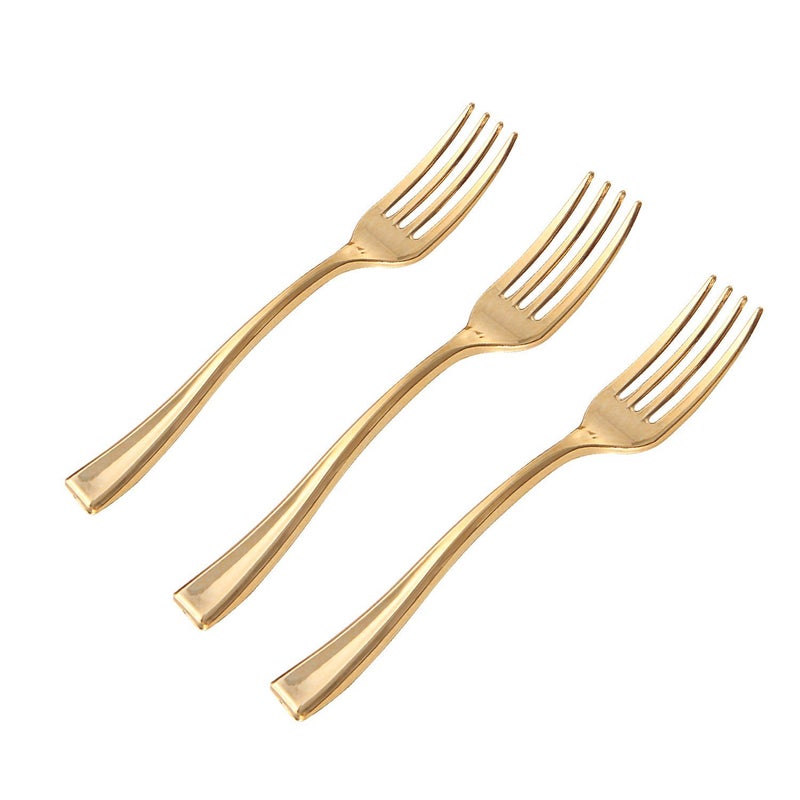 WDF Disposable Plastic Mini Forks 300 Pieces 4 Inches | Gold Plastic Forks | Heavy Duty Plastic Tasting Forks | Perfect for Small Appetizers and Desserts - Image 1