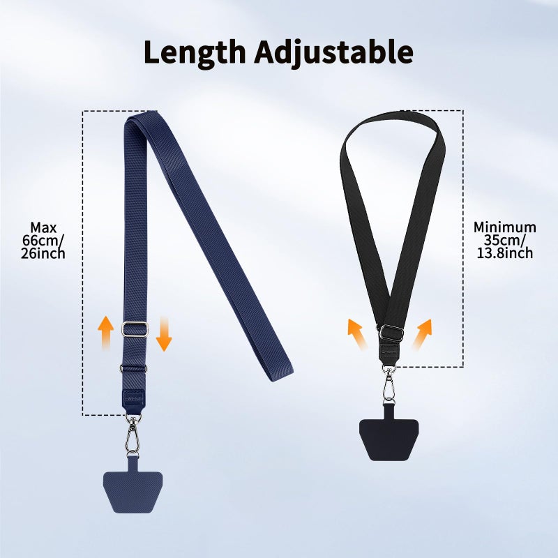 CACOE Phone Lanyard 2 Pcs Adjustable Neck Strap,4 Pcs Patches,Universal Crossbody Multifuctional Patch Polyester Lanyards Compatible with Most Smartphones(Black+Dark Blue) - Image 5
