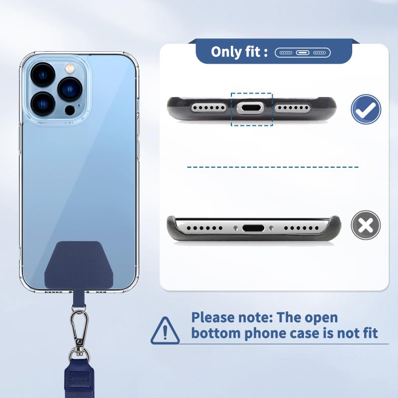 CACOE Phone Lanyard 2 Pcs Adjustable Neck Strap,4 Pcs Patches,Universal Crossbody Multifuctional Patch Polyester Lanyards Compatible with Most Smartphones(Black+Dark Blue) - Image 2