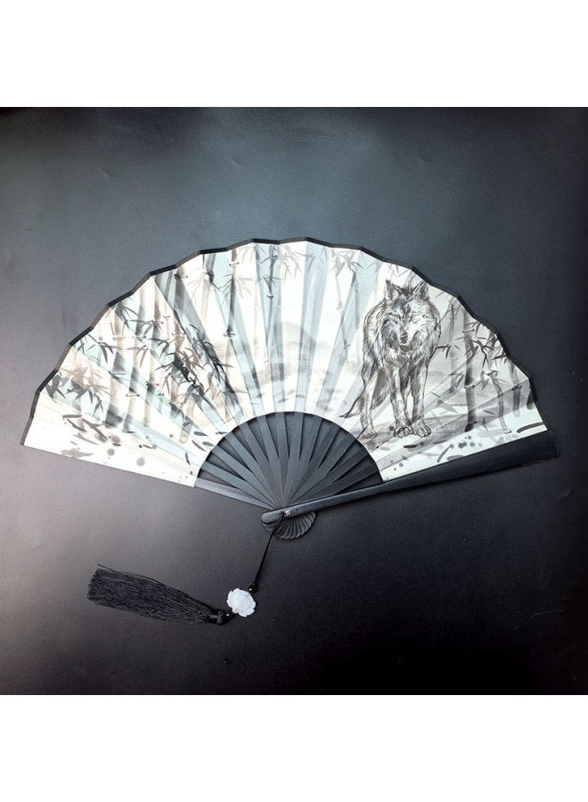 Chinese Style 8 Inch Plastic Fan With Tassel Pendant Antique Domineering Folding Fan Men's Hanfu Dance Silk Cloth Fan Wholesale-Specification:8inch Animal Fan-Colour:8inch Tassel Folding Fan-15 - Image 1