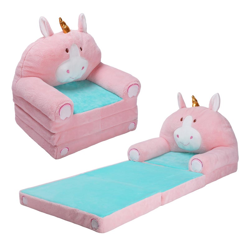 Decalsweet Unicorn Foldable Kids Sofa for GirlsToddler 2 in 1 Flip Open Sofa BedChildren Couch Backrest Armchair for Bedroom LivingroomBirthday Gift for KidsPink