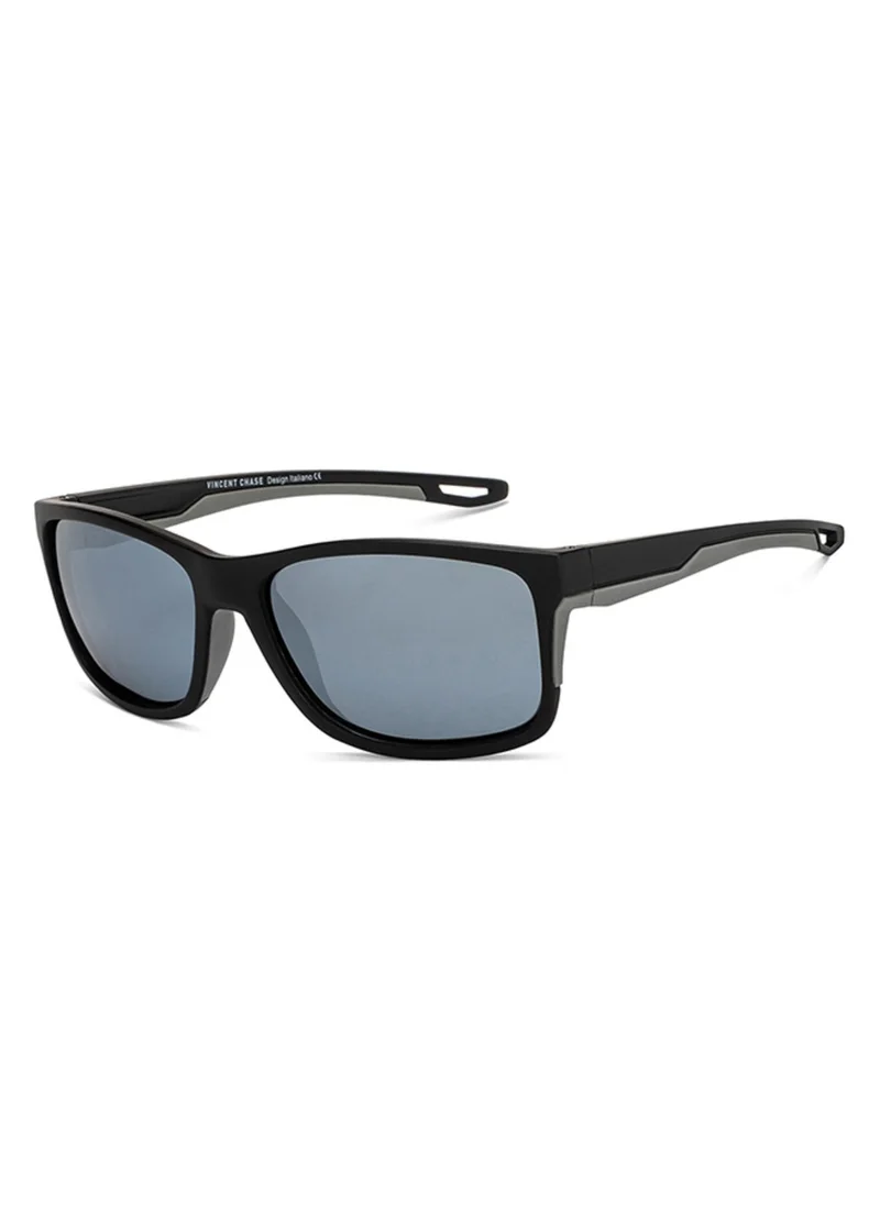 VINCENT CHASE Vincent Chase By Lenskart | Black Grey Full Rim Square Branded Latest and Stylish Sunglasses | Polarized and 100% UV Protected | Men & Women | Large | VC S14456