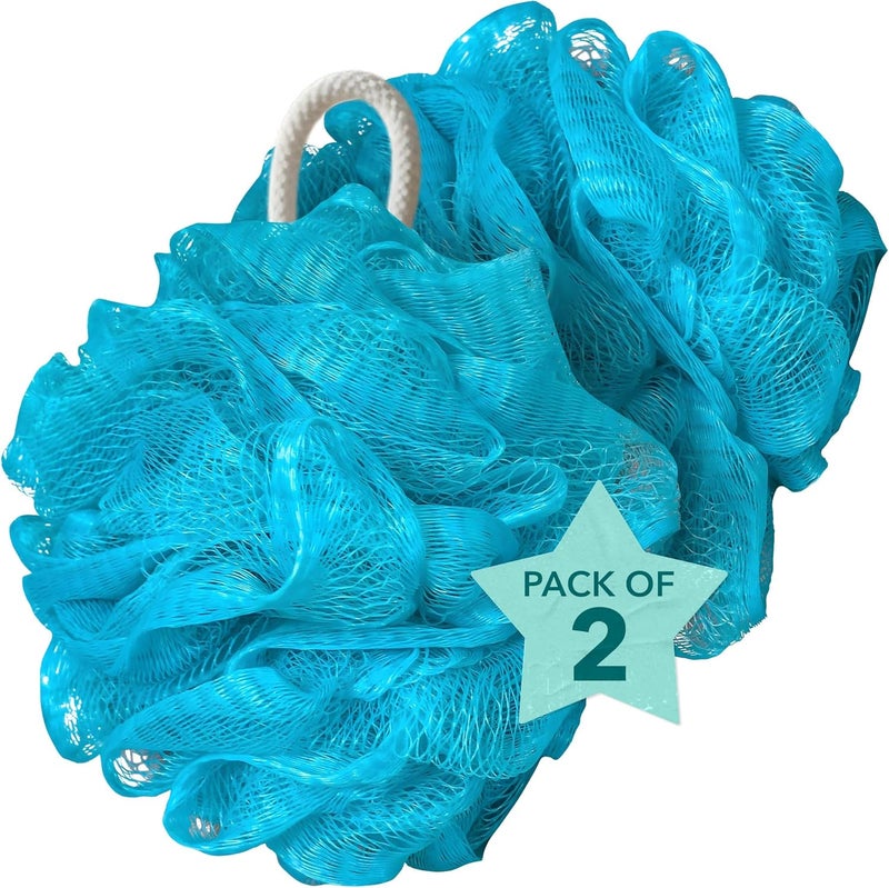 rengöra Blue Loofah Sponge for Men Women Set of 2 XL Loofah 90g Blue Mesh Sponge Poufs Shower Loofah Bath Sponges for Shower Body Loofah Lufa Ideal Exfoliating Loofahs for All Skin Types by rengra - Image 1
