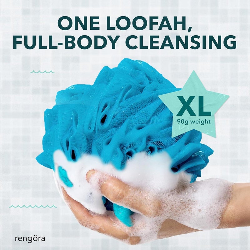 rengöra Blue Loofah Sponge for Men Women Set of 2 XL Loofah 90g Blue Mesh Sponge Poufs Shower Loofah Bath Sponges for Shower Body Loofah Lufa Ideal Exfoliating Loofahs for All Skin Types by rengra - Image 3