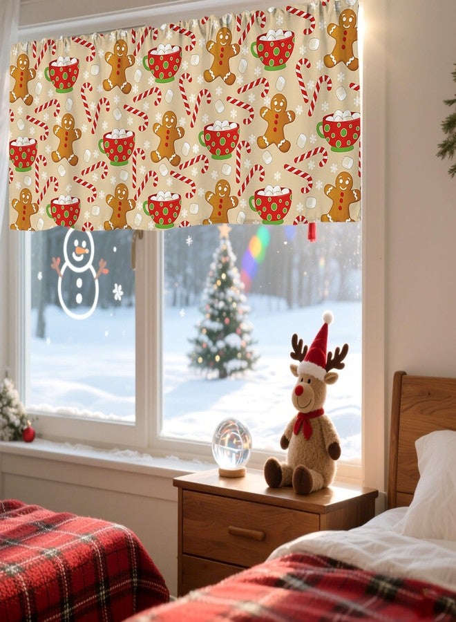 JarThenaAMCS Christmas Kitchen Curtain Valance 54 x 18 Inch Gingerbread Man Candy Cane Valance Curtain Rod Pocket Short Window Treatment for Xmas Home Party Supplies - Image 5