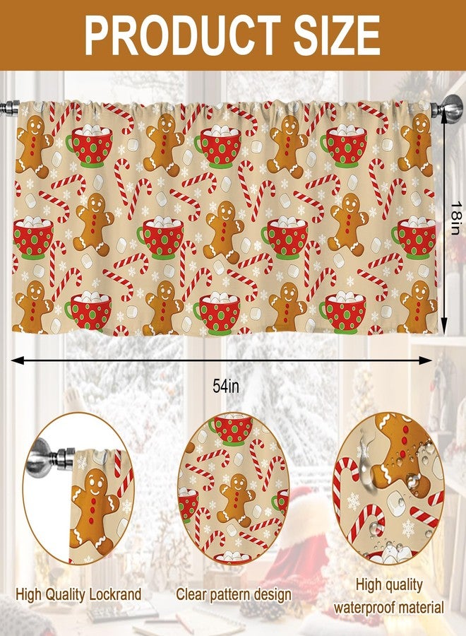 JarThenaAMCS Christmas Kitchen Curtain Valance 54 x 18 Inch Gingerbread Man Candy Cane Valance Curtain Rod Pocket Short Window Treatment for Xmas Home Party Supplies - Image 2