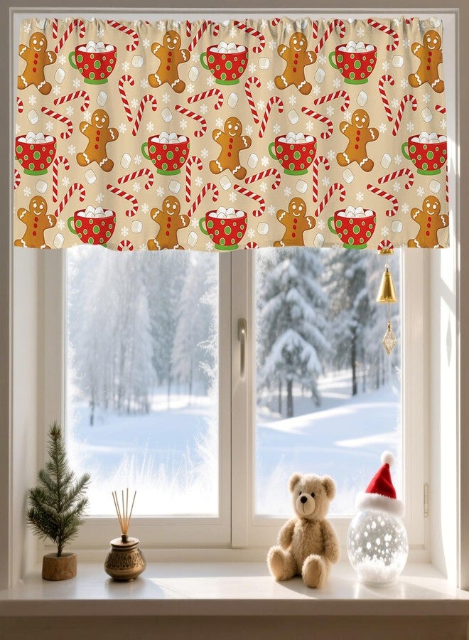 JarThenaAMCS Christmas Kitchen Curtain Valance 54 x 18 Inch Gingerbread Man Candy Cane Valance Curtain Rod Pocket Short Window Treatment for Xmas Home Party Supplies - Image 4