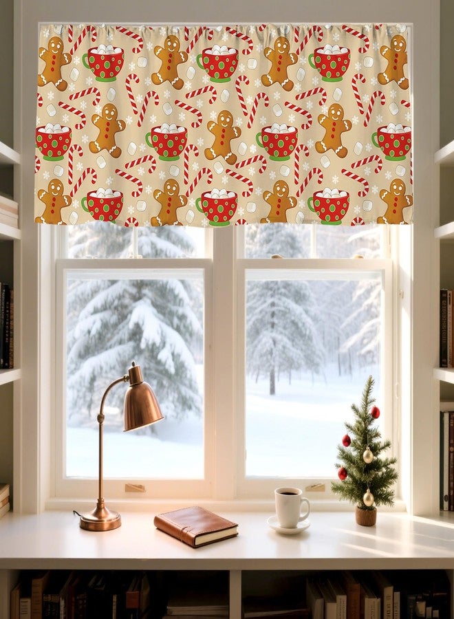 JarThenaAMCS Christmas Kitchen Curtain Valance 54 x 18 Inch Gingerbread Man Candy Cane Valance Curtain Rod Pocket Short Window Treatment for Xmas Home Party Supplies - Image 3
