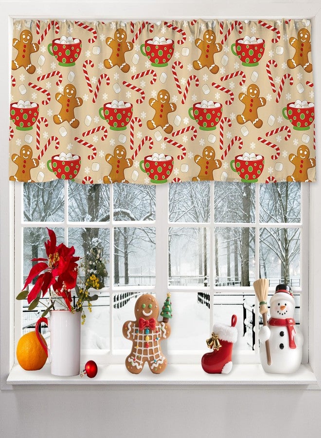 JarThenaAMCS Christmas Kitchen Curtain Valance 54 x 18 Inch Gingerbread Man Candy Cane Valance Curtain Rod Pocket Short Window Treatment for Xmas Home Party Supplies - Image 1