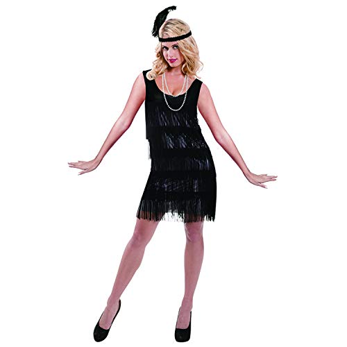 Leadtex Women's 1920s Fringed Flapper Costume,Gangster Lady Costume,Great Gatsby Dresses with Feather Headband,Beaded Necklace Black 4-6 - Image 1