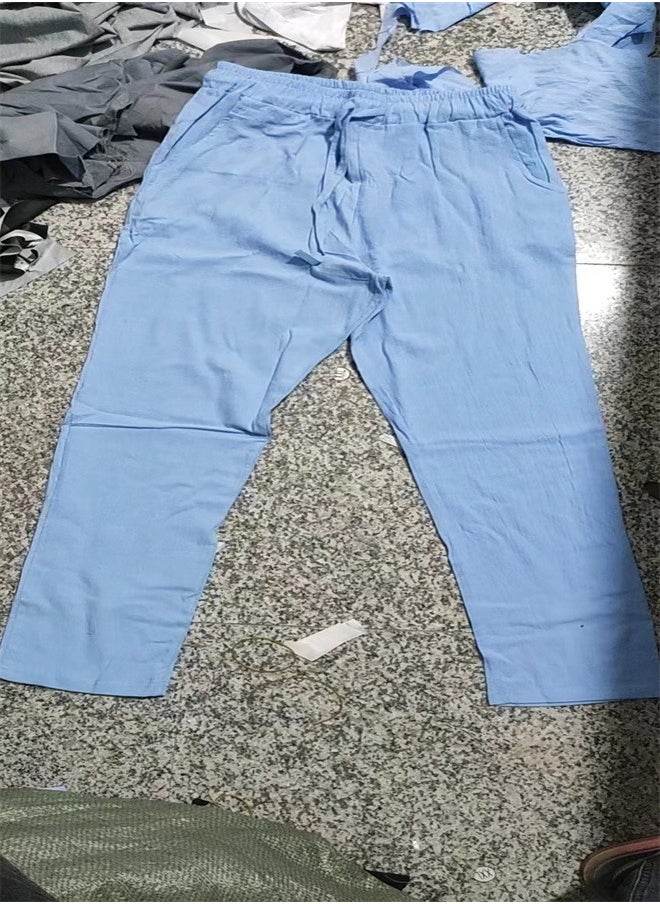 Loquat - Casual Solid Color Thin Linen Pants Light blue - Image 1
