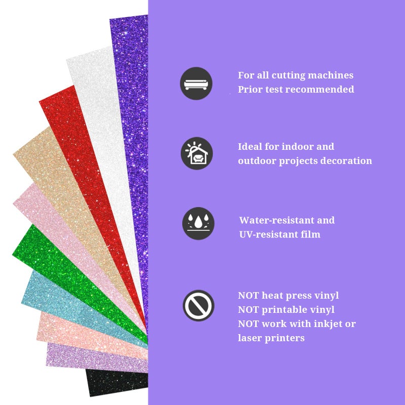 TECKWRAP Shimmer Vinyl Glitter Adhesive Sheets for Craft Cutter 12" x 12" 10 Sheets/Pack - Image 2
