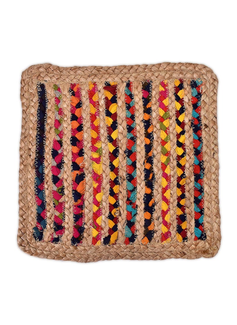 TSUKUYOMI TSUKUYOMI Pack of 2 Jute Rustic Vintage Place mat for Dining Table Bedside Table Tea Coaster Plate mat Decoration mat Square 30 cm Jute Chindi Patta 12x12Sq  - Image 4