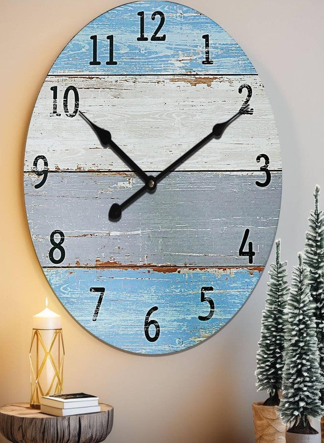Eruner Large Wall Clock for Living Room Decor，24 Inch Blue Round Wood Clock for Bedroom,Coastal Vintage Rustic Clock for Farmhouse Kitchen - Image 1