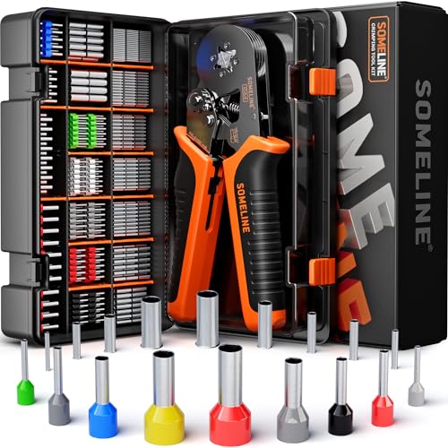 SOMELINE Ferrule Crimping Tool Kit SelfAdjusting Pliers for Wire Ferrules AWG 248 With 18 Sizes Insulated and Noninsulated Wire Ferrules Terminals Square Crimp Connector Assortment Kit - Image 1
