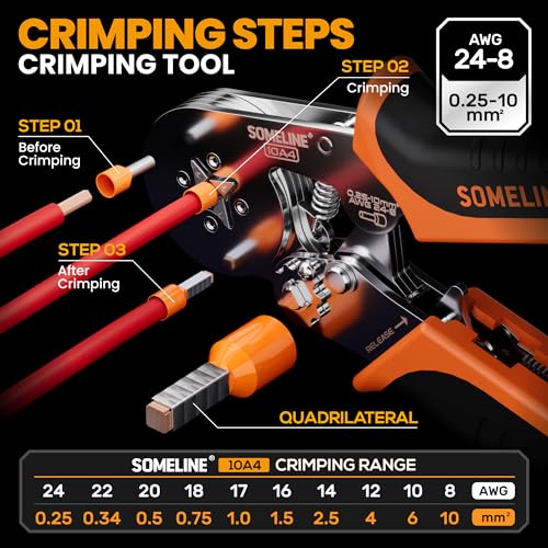 SOMELINE Ferrule Crimping Tool Kit SelfAdjusting Pliers for Wire Ferrules AWG 248 With 18 Sizes Insulated and Noninsulated Wire Ferrules Terminals Square Crimp Connector Assortment Kit - Image 3