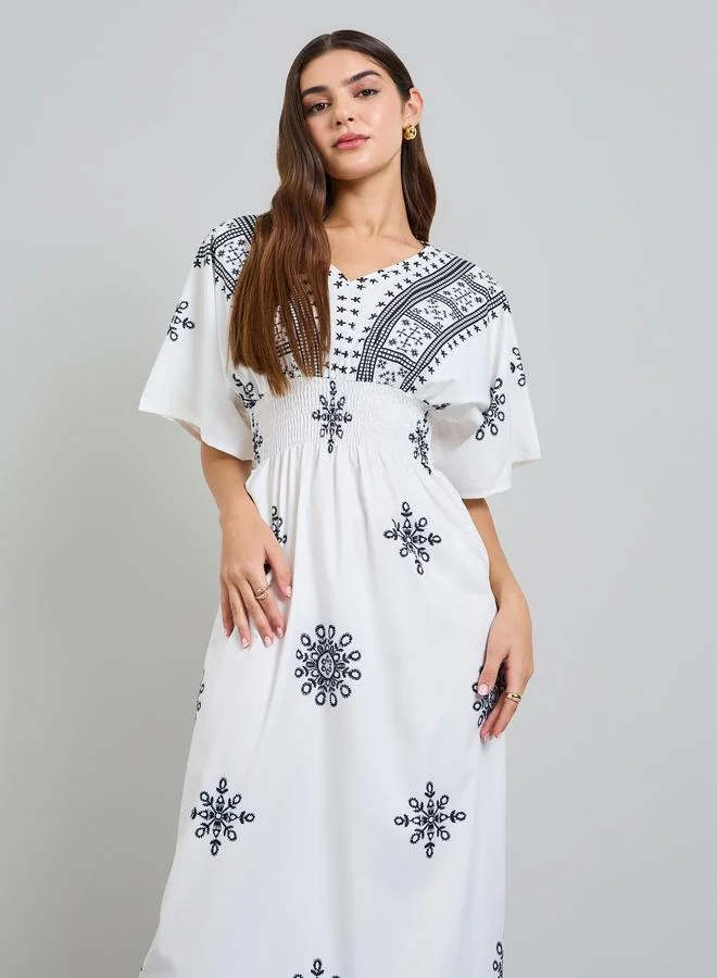 Take Two White Graphic Print V Neck Maxi Dress