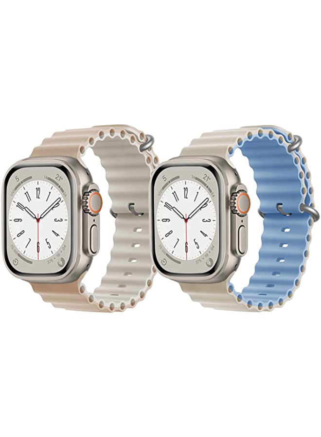 IAF Silicone Ocean Band Strap for Apple Watch Ultra 8 49mm Beige/White Double Side Strap with Beige/Sky Blue Double Side Strap Set of 2