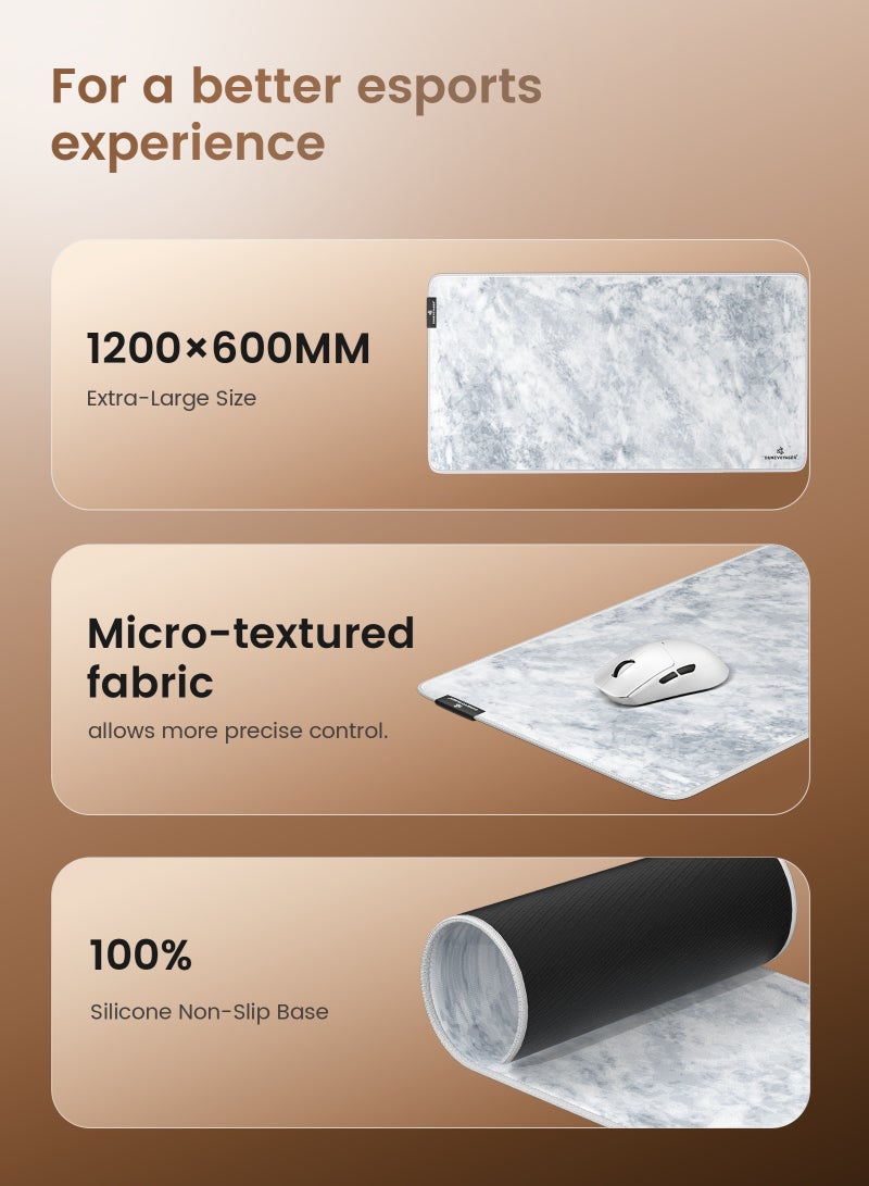 DuneVoyager M3P Relief White ماوس باد للألعاب XXXL ‎1200×600×4‎ مم – حجم فائق الكِبر يغطي كامل سطح المكتب، سطح ممتد مقاوم للماء، قاعدة مطاطية مانعة للانزلاق، تحكم سلس وثابت، مع علبة هدايا - view 3