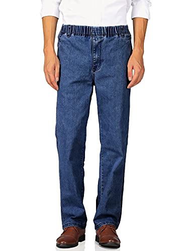 Soojun Mens Casual Loose Fit Elastic Waist Denim Pants, Indigo, 30W x 30L - Image 1