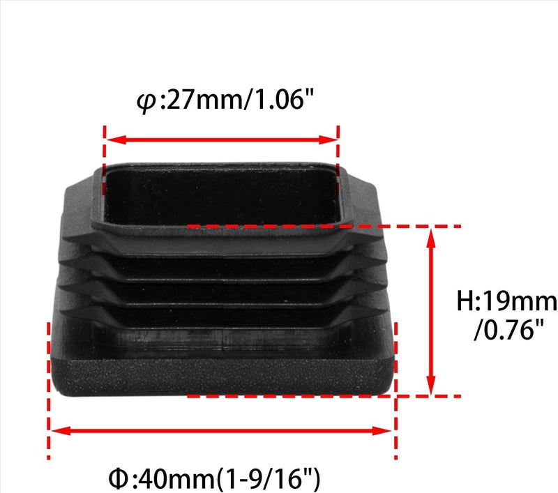 Flyshop 40 x 40 mm, 1-9/16" x 1-9/16" OD Square Tubing End Caps Black Plastic Pipe Tube Plugs Chair Glide Insert 8 Pack - Image 2