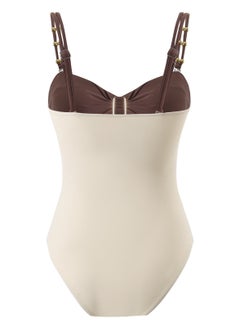 Generic 2Pcs The latest trend splicing one-piece swimsuit set retro metal buckle summer travel beach swimsuit  - Image 3