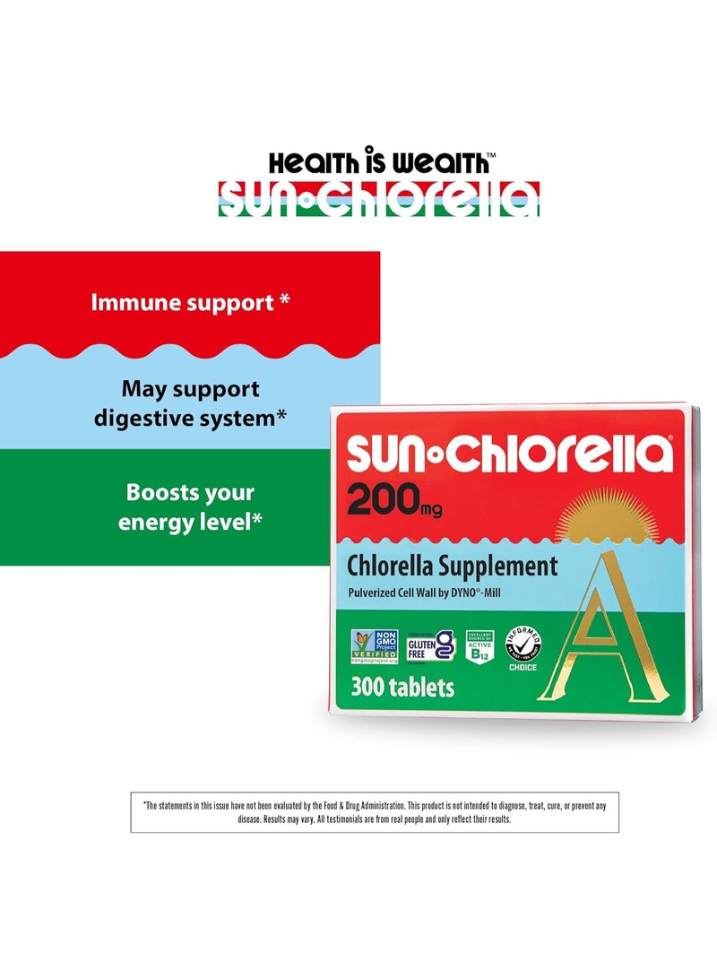 Sun Chlorella 200 mg Green Algae Superfood Supplement - Pulverized Cell Wall - Chlorophyll, CGF, Active B12, Iron, Protein - Non-GMO - 300 Tablets - Image 3