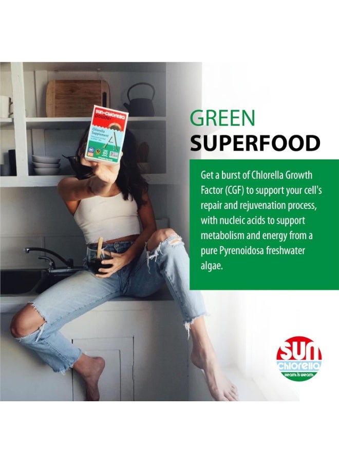 Sun Chlorella 200 mg Green Algae Superfood Supplement - Pulverized Cell Wall - Chlorophyll, CGF, Active B12, Iron, Protein - Non-GMO - 300 Tablets - Image 4