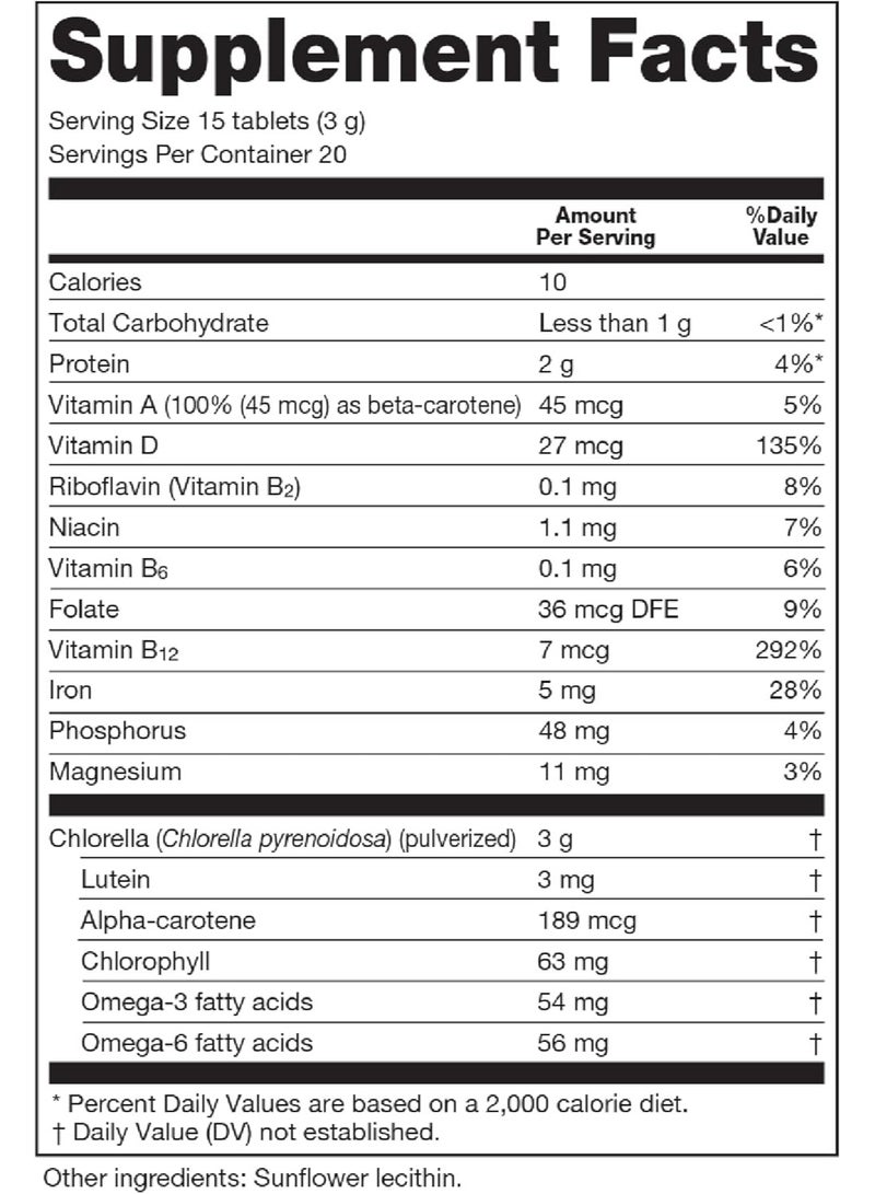 Sun Chlorella 200 mg Green Algae Superfood Supplement - Pulverized Cell Wall - Chlorophyll, CGF, Active B12, Iron, Protein - Non-GMO - 300 Tablets - Image 2