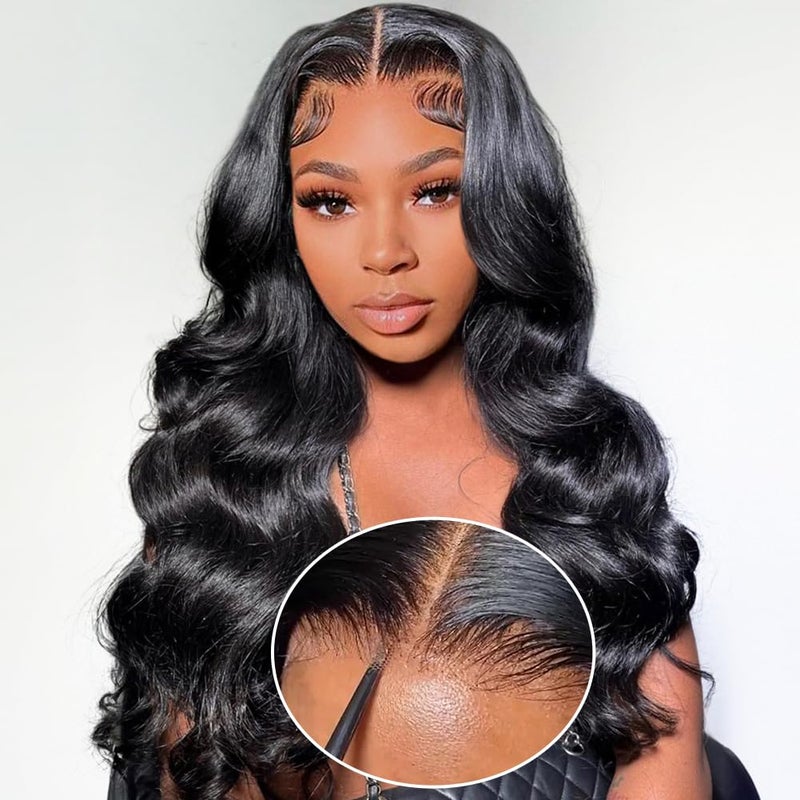 Hedy Wear and Go Glueless Wigs Human Hair Pre Plucked Pre Cut HD Lace No Glue Body Wave Lace Front Wigs for Black Women Human Hair Glueless with Natural Hairline 180% Density 22 Inch - Image 1