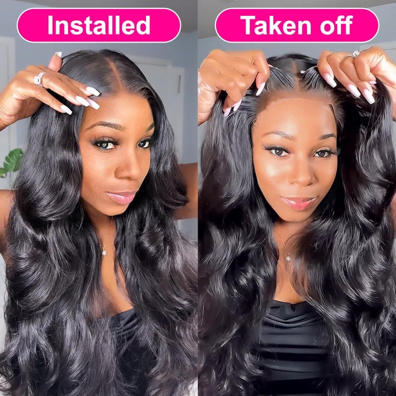 Hedy Wear and Go Glueless Wigs Human Hair Pre Plucked Pre Cut HD Lace No Glue Body Wave Lace Front Wigs for Black Women Human Hair Glueless with Natural Hairline 180% Density 22 Inch - Image 3