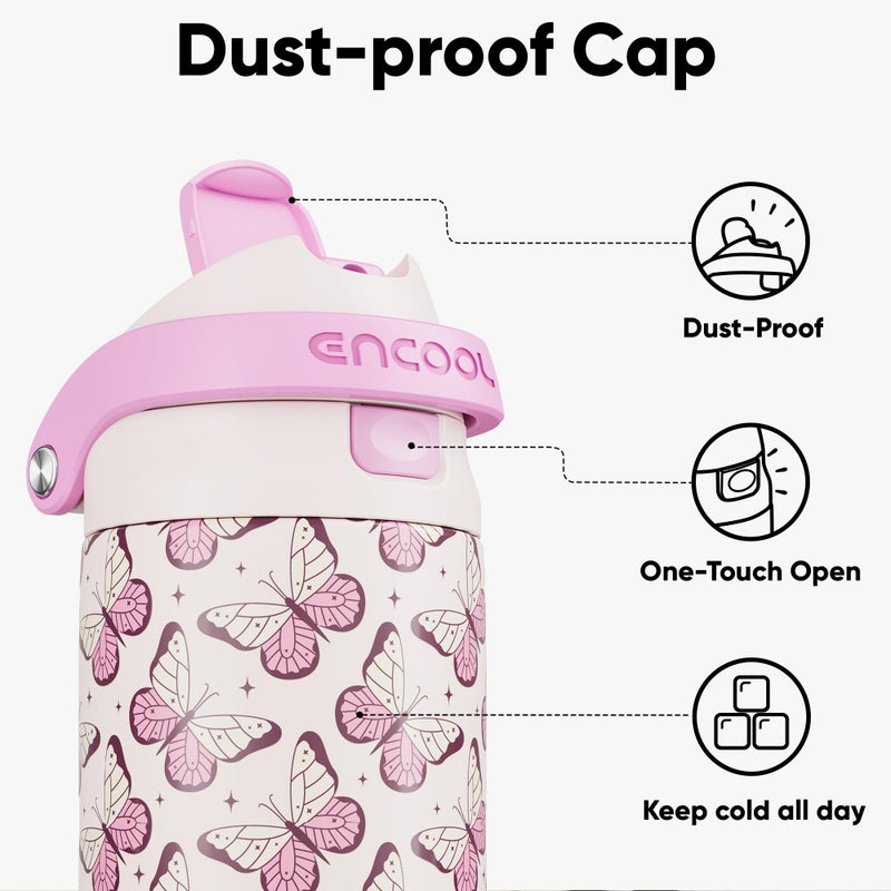 ENCOOL Leakproof Insulated Water Bottle with Straw Dual-Sip Water Bottle Bag-Safe Design for Work, Commute & Gym â€“ Keeps Drinks Cold All Day, 32 oz, Blush Butterfly - Image 2