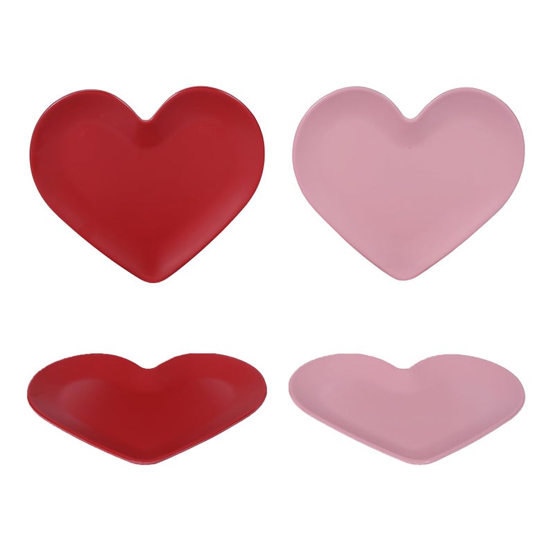 Webbylee Melamine 8'' Valentineâ€™s Day Dinner Plates & Dinnerware Set of 4, Heart-Shaped Plates, Romantic Red & Pink for Couples, Parties, and Gifts,Dishwasher Safe - Image 1