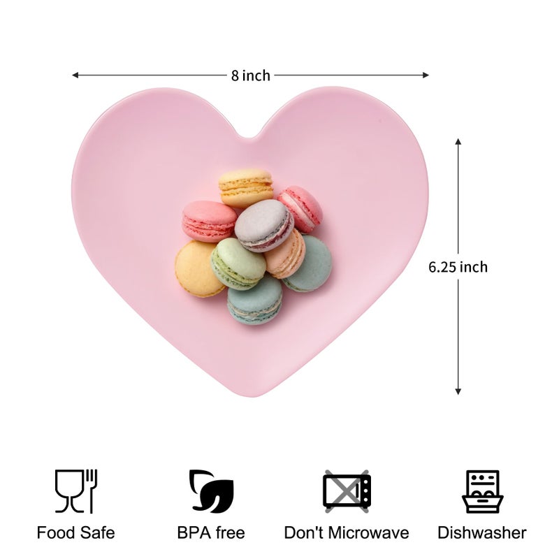 Webbylee Melamine 8'' Valentineâ€™s Day Dinner Plates & Dinnerware Set of 4, Heart-Shaped Plates, Romantic Red & Pink for Couples, Parties, and Gifts,Dishwasher Safe - Image 2