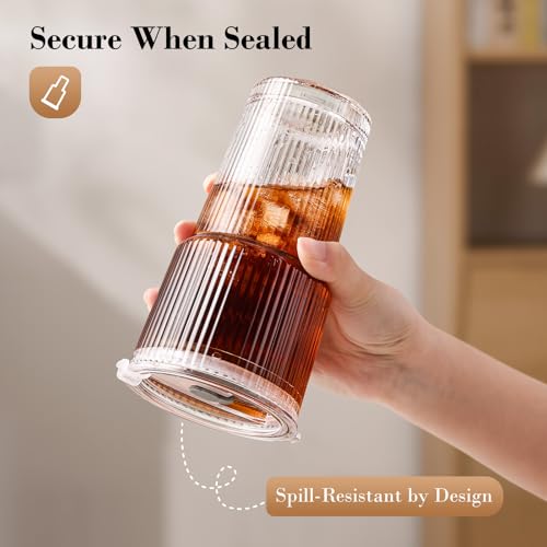 GOSCHE 20oz Glass Cups with Lids and Straws, Reusable Iced Coffee Cups, Thickened Glass Tumbler Set Ideal for Juices, Smoothies, Cocktails, and Beverage, Clear, 6 Pack - Image 2