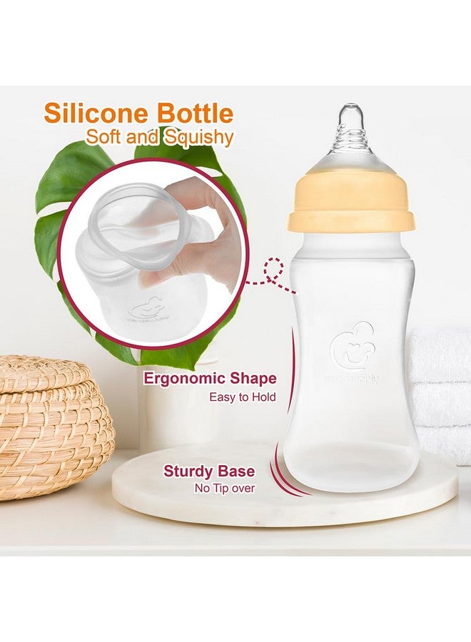 Nenesupply Silicone Baby Bottles Newborn Feeding Bottles Slow Flow Breastfeeding Bottle for Breastfed Babies Wide Neck 8oz Anti Colic Level 2 Nipple for 1+ Month Infant Replace Spectra Bottle Pumping - Image 1