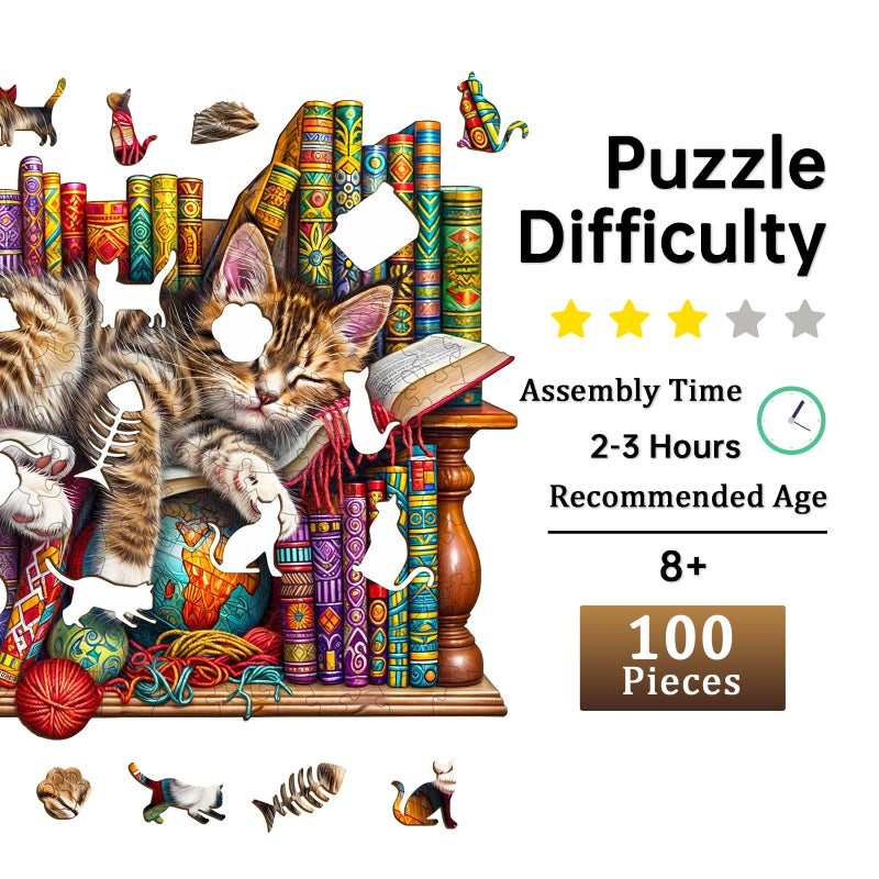 Jigfoxy Wooden Puzzle for Adults  DragonLi Cat Wooden Jigsaw Puzzles for Adult  Unique Animal Shape Wood Cut Puzzles  Christmas Thanksgiving Gifts for Friends Family (S-8.5 * 6.9in-100pcs) - Image 4