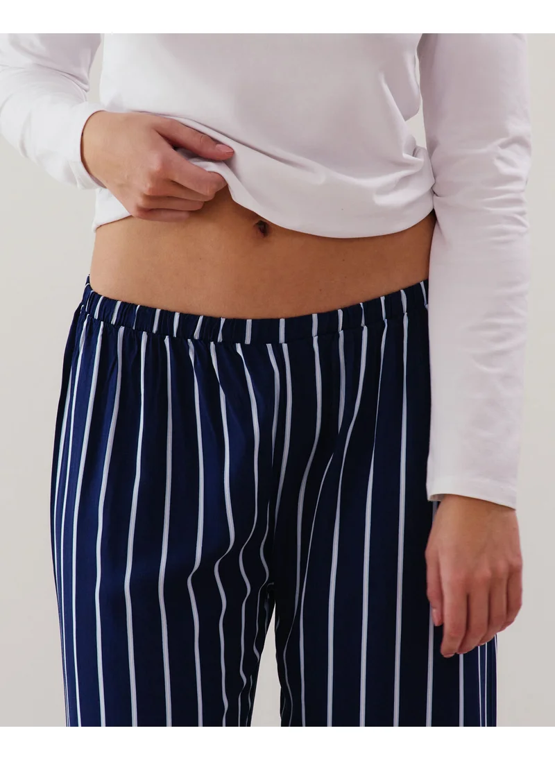 UNDIZ Straight-leg trousers in navy blue striped viscose