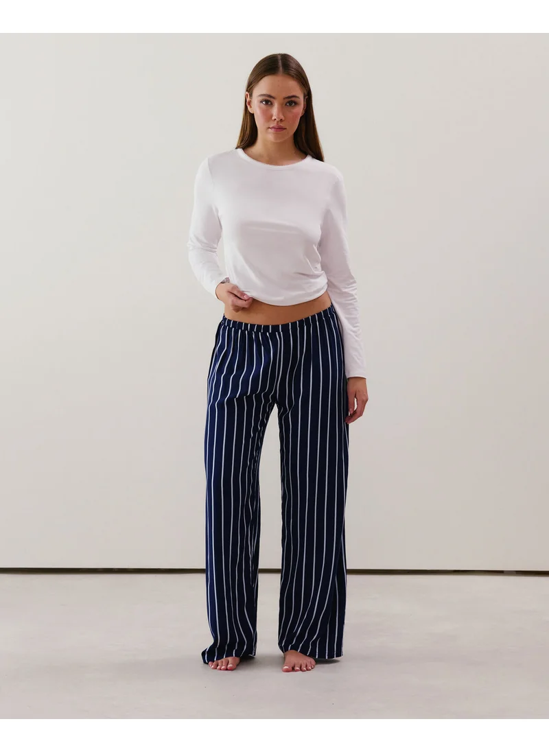 UNDIZ Straight-leg trousers in navy blue striped viscose