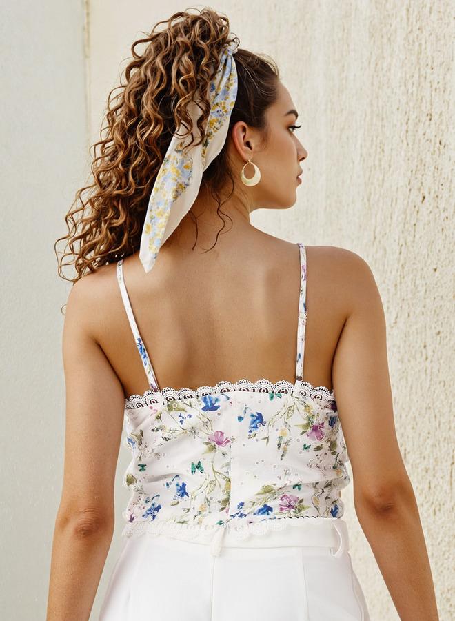 تواكستريمز بلوزة بدون أكمام بطبعة زهور مع تطريز دانتيل - Image 3