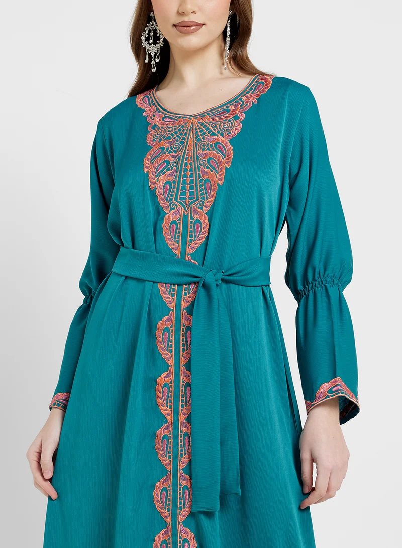 hayas closet Embroidered Jalabiya with Belt