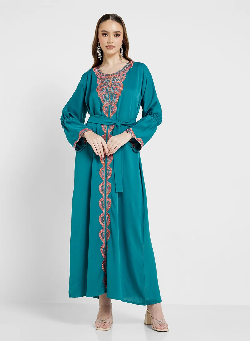hayas closet Embroidered Jalabiya with Belt