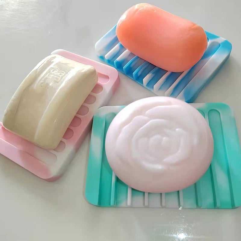 Baskety Silicone Soap Holder, Soap Dish Stand Saver Tray Case for Shower, Silicone Dishes for Bathroom Kitchen Counter Sink for Bar Soap Sponge, Keep Soap Bars Dry and Clean. Pack of 3. (Shibori) - Image 3