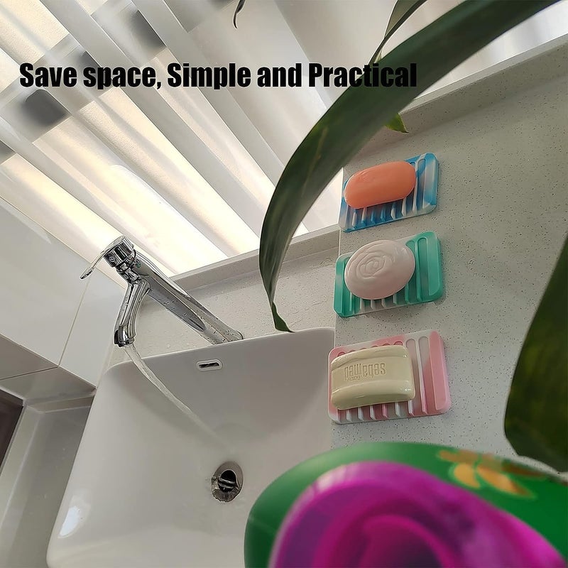 Baskety Silicone Soap Holder, Soap Dish Stand Saver Tray Case for Shower, Silicone Dishes for Bathroom Kitchen Counter Sink for Bar Soap Sponge, Keep Soap Bars Dry and Clean. Pack of 3. (Shibori) - Image 4