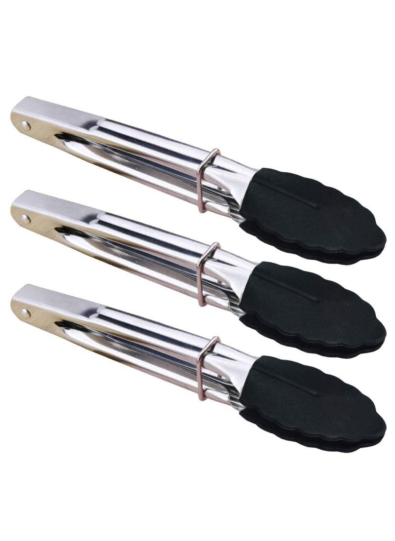 Hinmay HINMAY Mini Tongs with Silicone Tips 7Inch Kitchen Tongs Set of 3 Black 