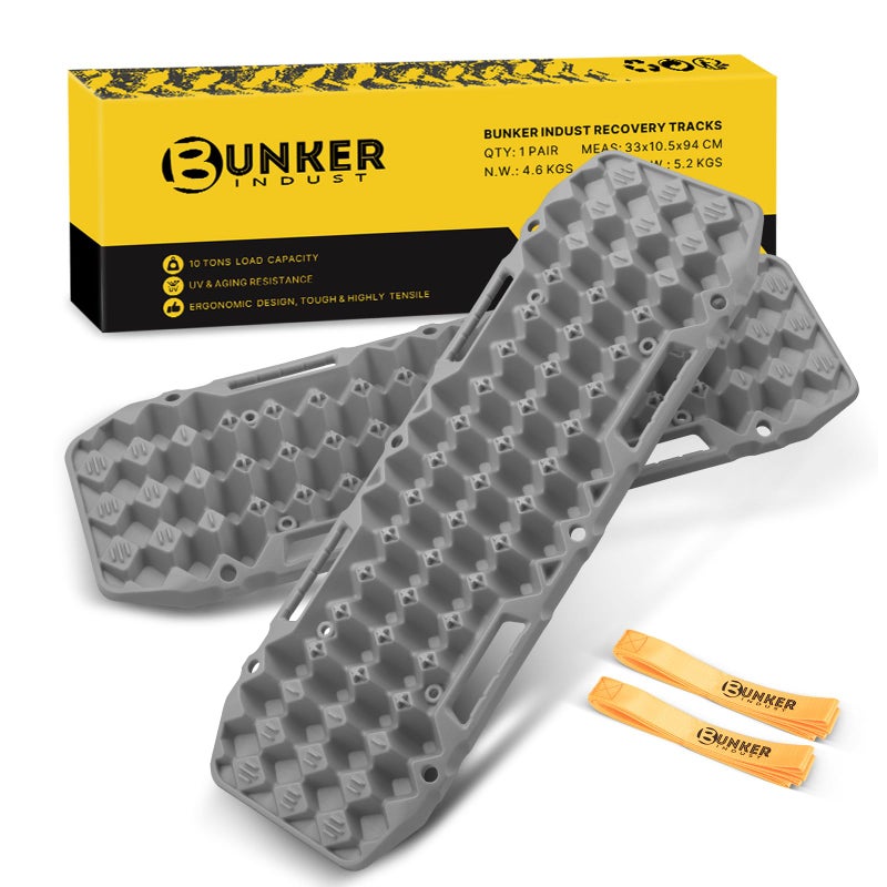 مجموعة لوحات الجر BUNKER INDUST للطرق الوعرة - مسارات استرداد لمركبات 4x4 والشاحنات والجيب في الطين والثلج والرمال - رمادي