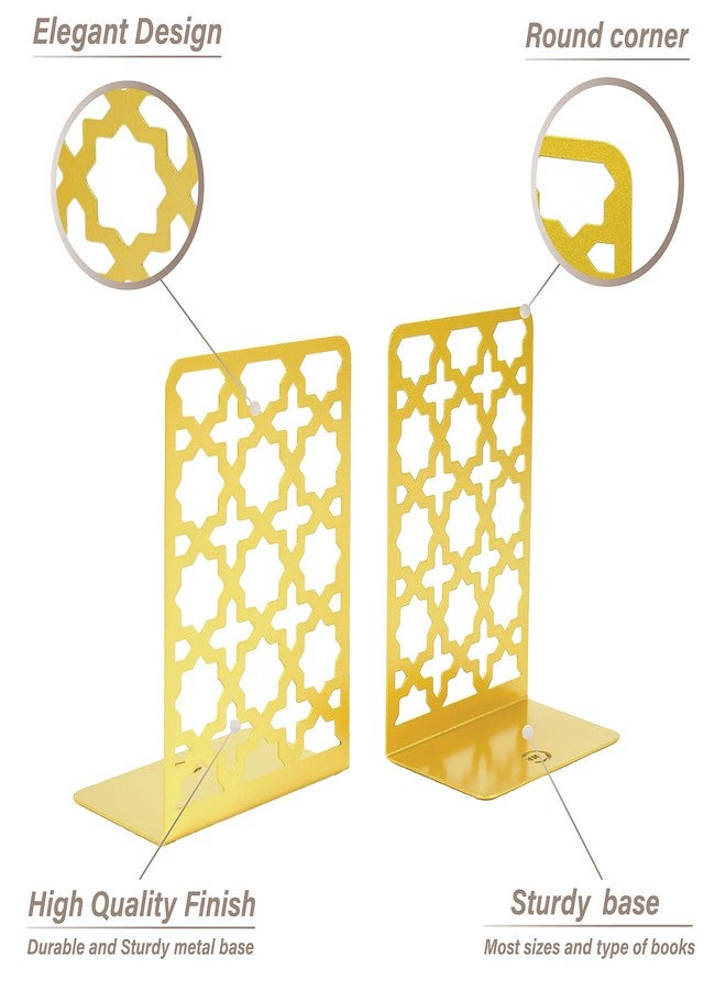 CNK Book Ends Bookends for Decorative Books Holder Bookend Shelves End Hold Heavy Duty Holders Stoppers Metal Stopper Cute Boho Bookshelf Holds Cookbook Office Home Set of 2 Bookends Pair Gold - Image 4