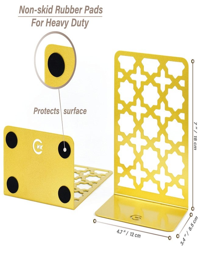 CNK Book Ends Bookends for Decorative Books Holder Bookend Shelves End Hold Heavy Duty Holders Stoppers Metal Stopper Cute Boho Bookshelf Holds Cookbook Office Home Set of 2 Bookends Pair Gold - Image 5